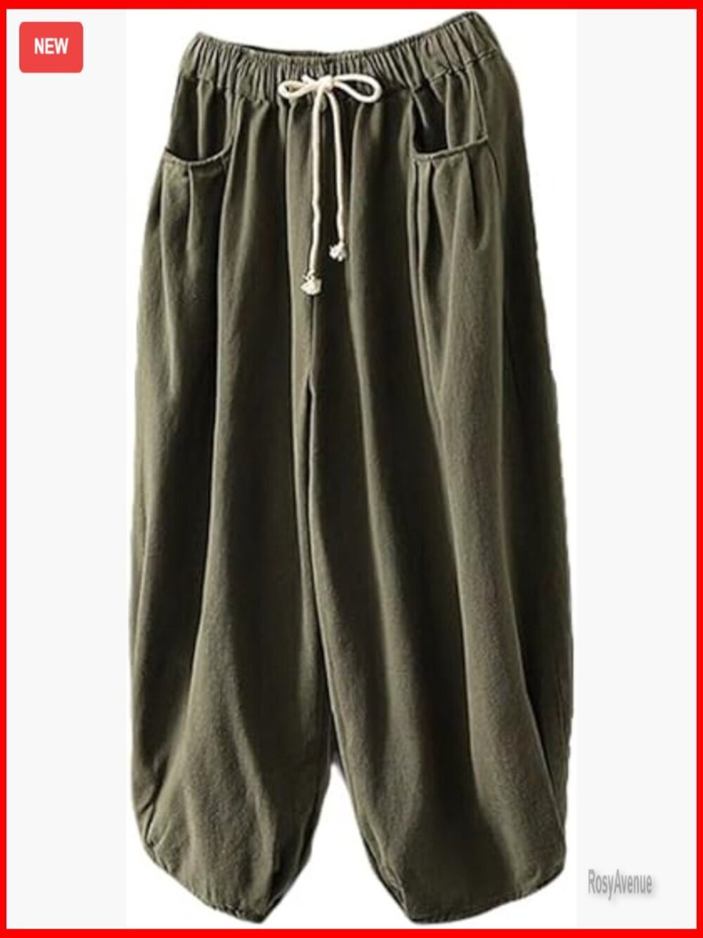 Baggy Harem Pants Wide Leg Casual Cotton Drawstring Trousers with Pockets